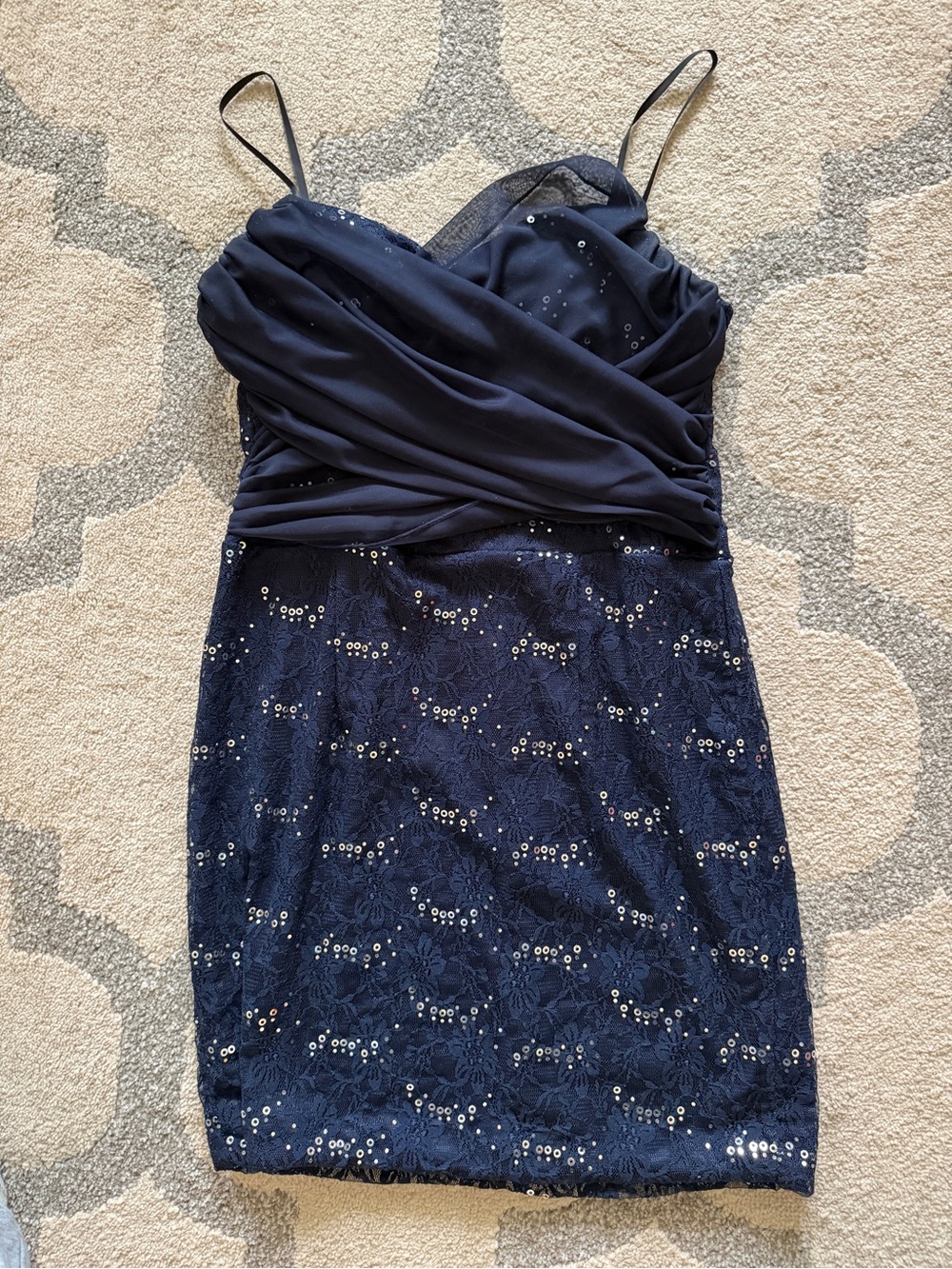 City Triangle Dress Womens Size  13 Navy Blue Lace Sleeveless